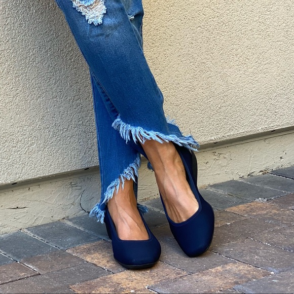 Navy Blue Fabric Wedge Pump Sporty Style - Picture 6 of 9